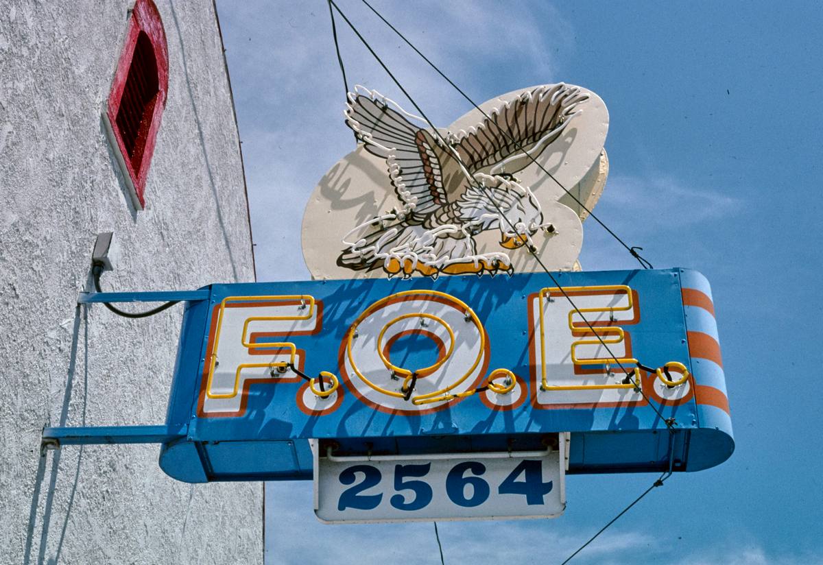 Historic Photo : 2004 F.O.E. (Eagles) sign, Main Street, Laurel, Montana | Margolies | Roadside America Collection | Vintage Wall Art :