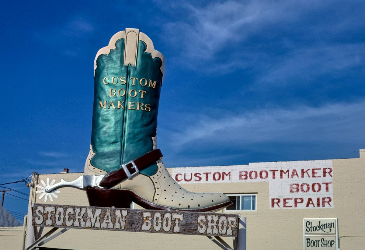Historic Photo : 1987 Stockman's Bait Shop sign, Main Street, Rapid Ci -  Historic Pictoric