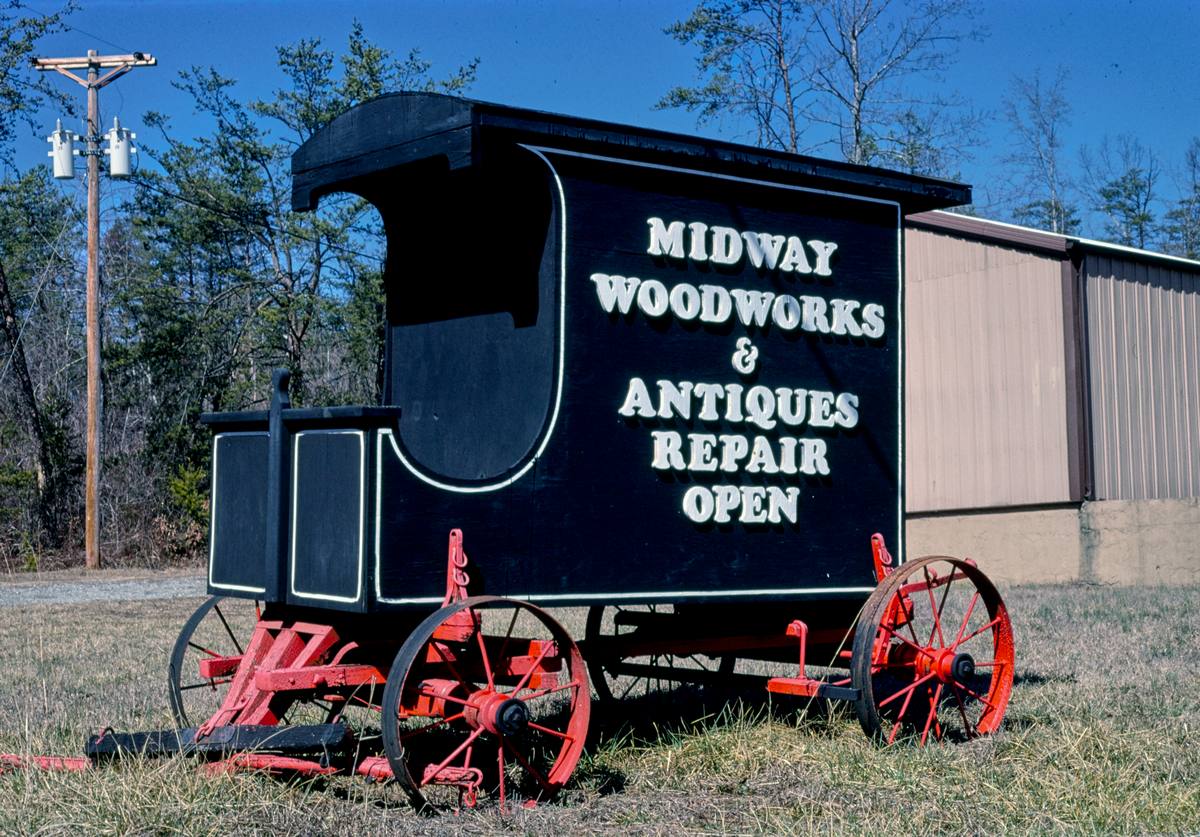 Historic Photo : 1988 Midway Woodworking sign, Route 74, Rutherford, North Carolina | Margolies | Roadside America Collection | Vintage Wall Art :