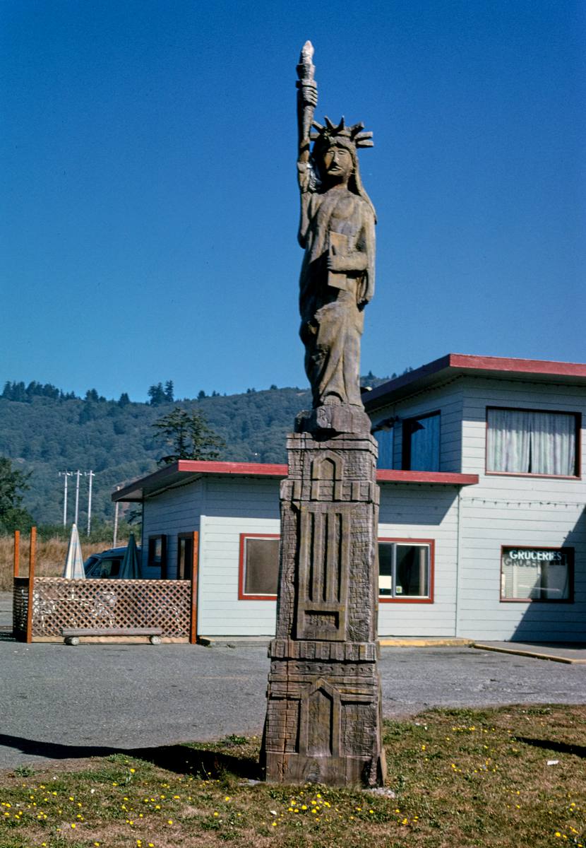 Historic Photo : 1991 Statue of Liberty at Shoreline Market, Route 101, Orick, California | Margolies | Roadside America Collection | Vintage Wall Art :