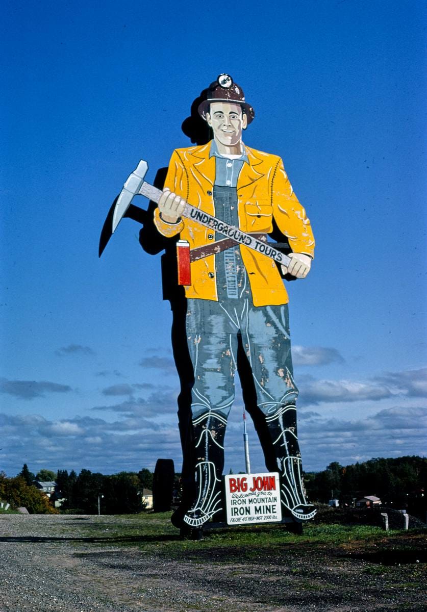 Historic Photo : 1988 Big John sign, Route 2, Iron Mountain, iron mine, Norway, Michigan | Margolies | Roadside America Collection | Vintage Wall Art :