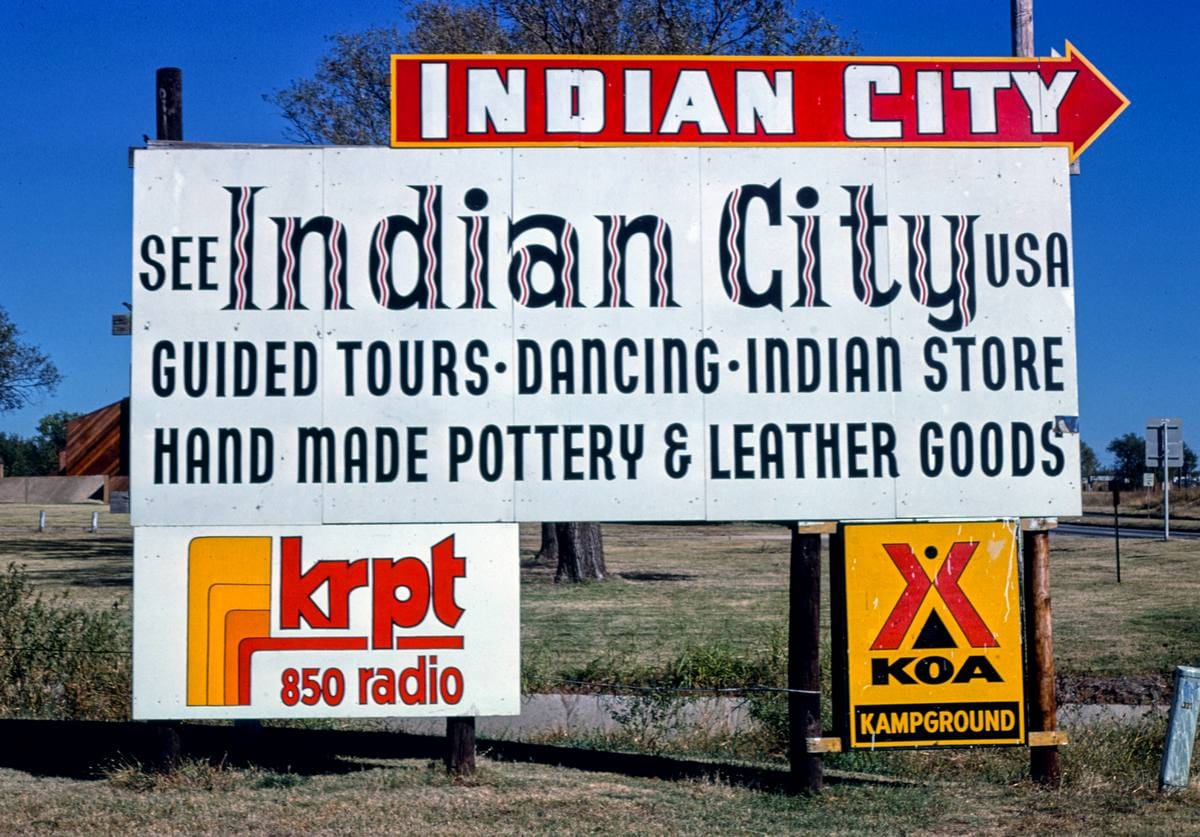 Historic Photo : 1979 Indian City billboard, Routes 9 & 62, Anadarko, Oklahoma | Margolies | Roadside America Collection | Vintage Wall Art :