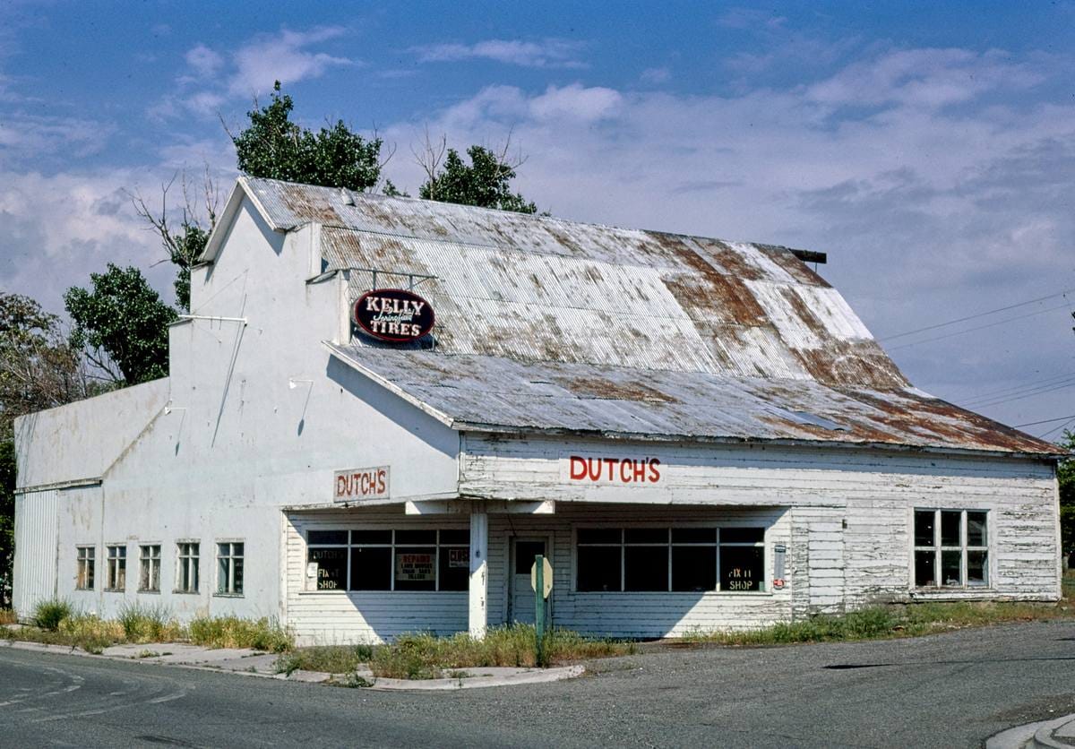 Historic Photo : 1980 Dutch's Fix-it Showroom, Business Route 84, Glenns Ferry, Idaho | Margolies | Roadside America Collection | Vintage Wall Art :