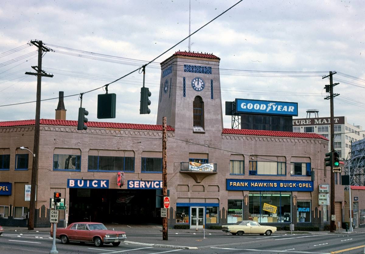 Historic Photo : 1977 Frank Hawkins Buick Opel, Bell & 9th Avenue, Seattle, Washington | Margolies | Roadside America Collection | Vintage Wall Art :