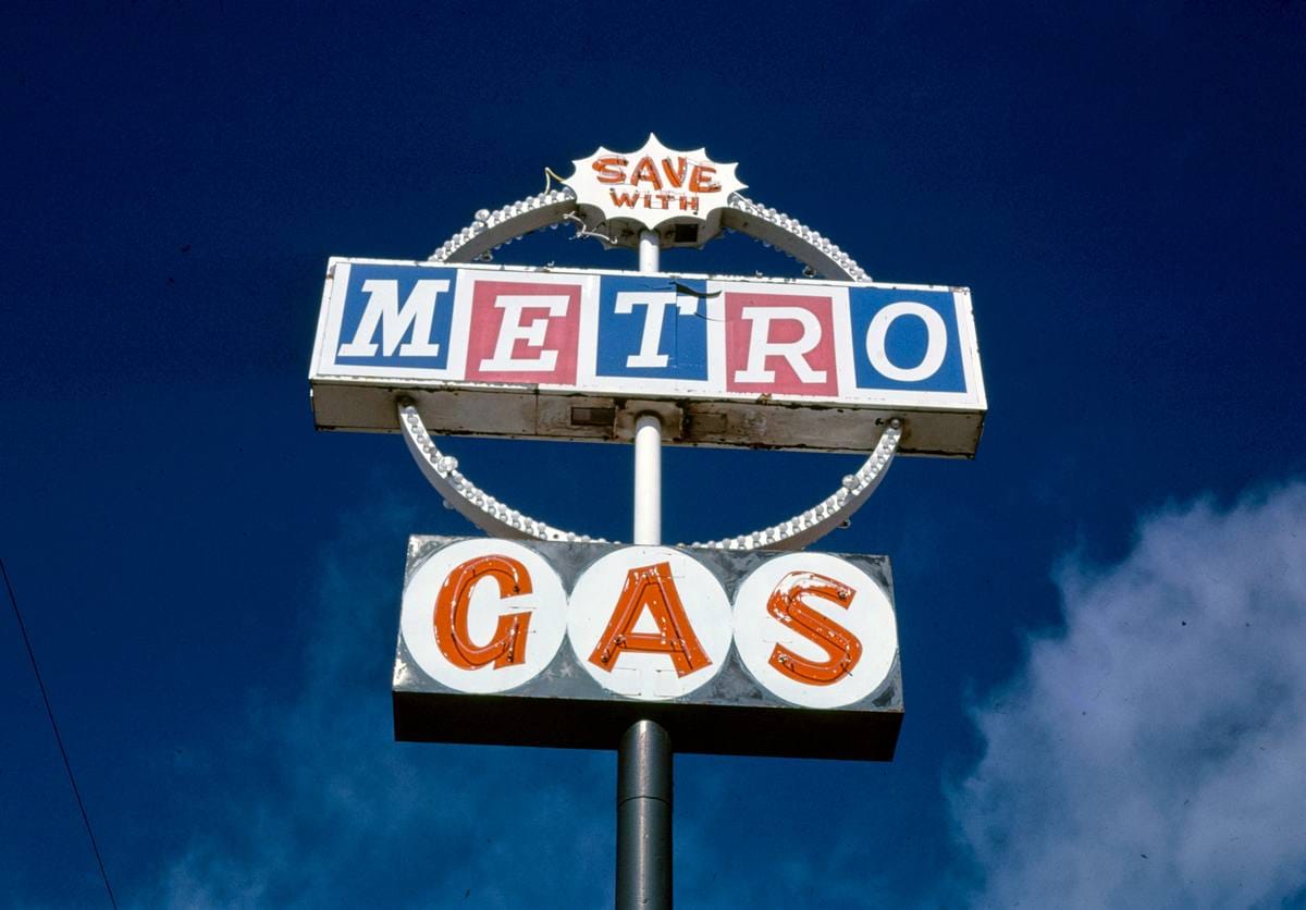Historic Photo : 1987 Metro Gas sign, Cedar City, Utah | Margolies | Roadside America Collection | Vintage Wall Art :