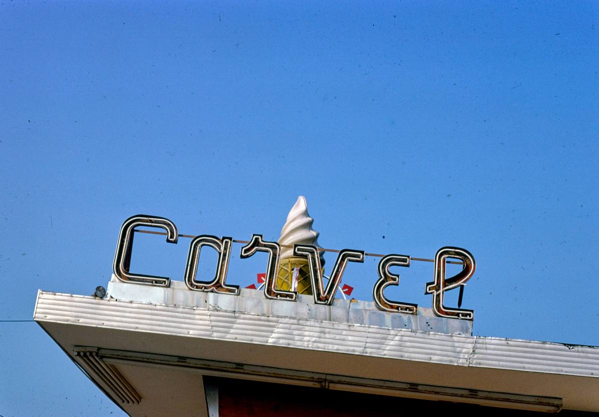 Historic Photo : 1977 Carvel ice cream sign, Darien, Connecticut | Margolies | Roadside America Collection | Vintage Wall Art :