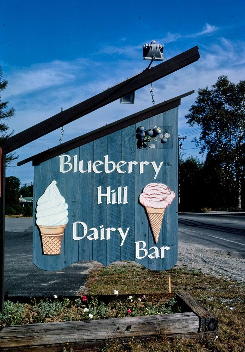 Historic Photo : 1984 Blueberry Hill Dairy Bar ice cream sign, Rt. 3, Ellsworth, Maine | Margolies | Roadside America Collection | Vintage Wall Art :