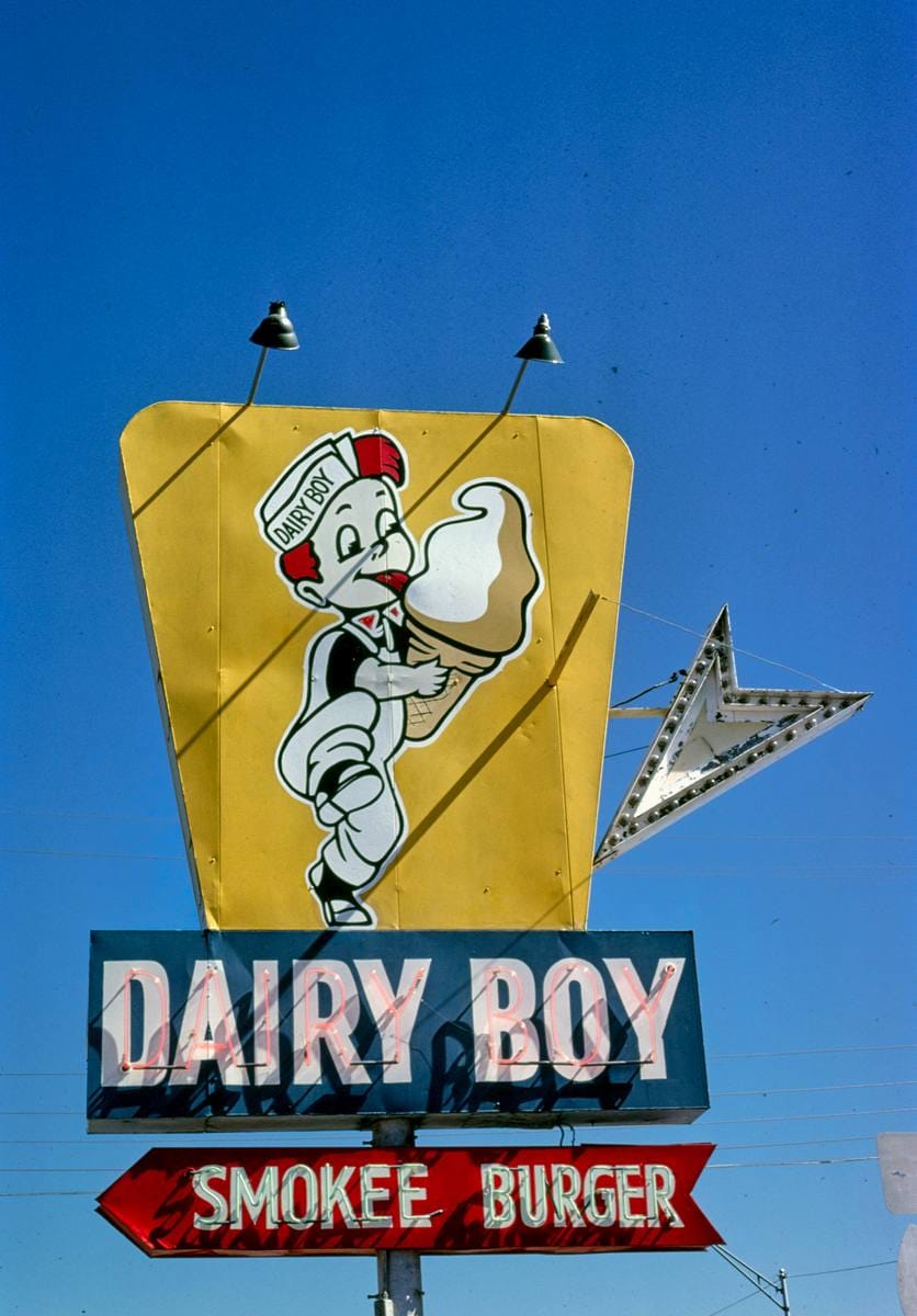 Historic Photo : 1979 Dairy Boy ice cream sign, Rt. 66, El Reno, Oklahoma | Margolies | Roadside America Collection | Vintage Wall Art :