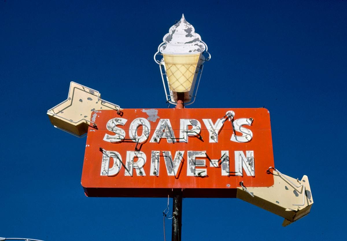 Historic Photo : 1979 Soapy's Drive-In ice cream sign, Rt. 41A, Oak Grove, Kentucky | Margolies | Roadside America Collection | Vintage Wall Art :