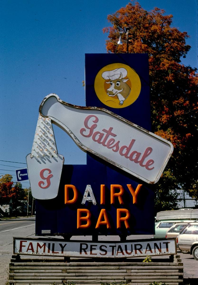 Historic Photo : 1995 Gatesdale Dairy Bar ice cream sign, Rt. 20, Bridgewater, New York | Margolies | Roadside America Collection | Vintage Wall Art :