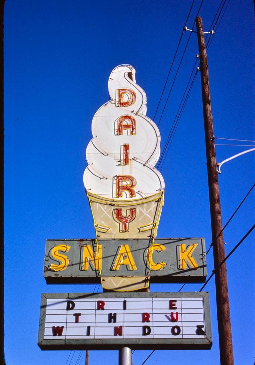 Historic Photo : 1980 Dairy Snack ice cream sign, Birmingham, Alabama | Margolies | Roadside America Collection | Vintage Wall Art :