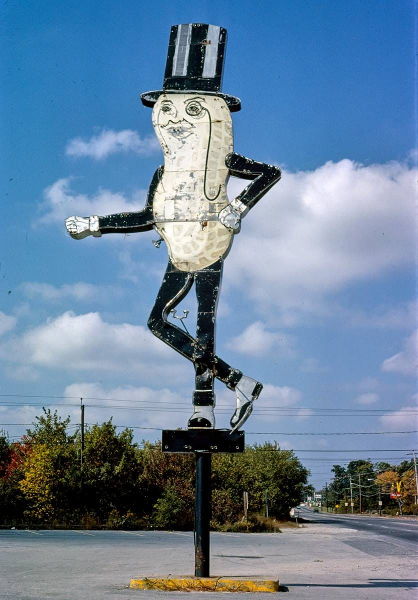 Historic Photo : 1978 Mr. Peanut sign, Route 6, Swansea, Massachusetts | Margolies | Roadside America Collection | Vintage Wall Art :