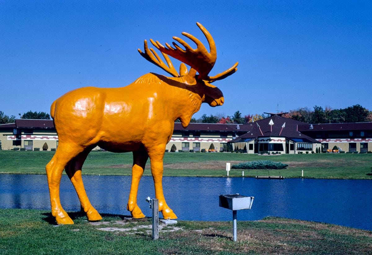 Historic Photo : 1988 Black River Falls Oasis moose statue, Black River Falls, Wisconsin | Margolies | Roadside America Collection | Vintage Wall Art :