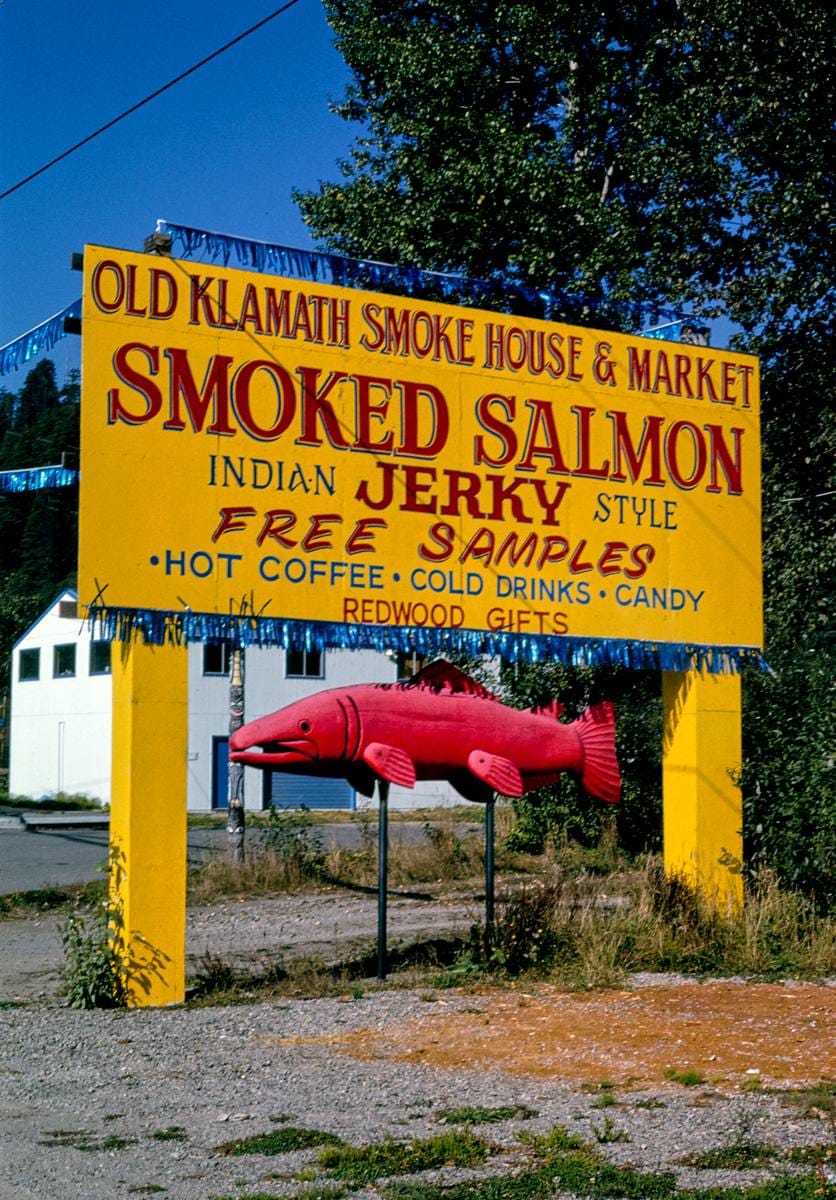 Historic Photo : 1991 Old Klamath Smoke House & Market sign, Route 101, Klamath, California | Margolies | Roadside America Collection | Vintage Wall Art :