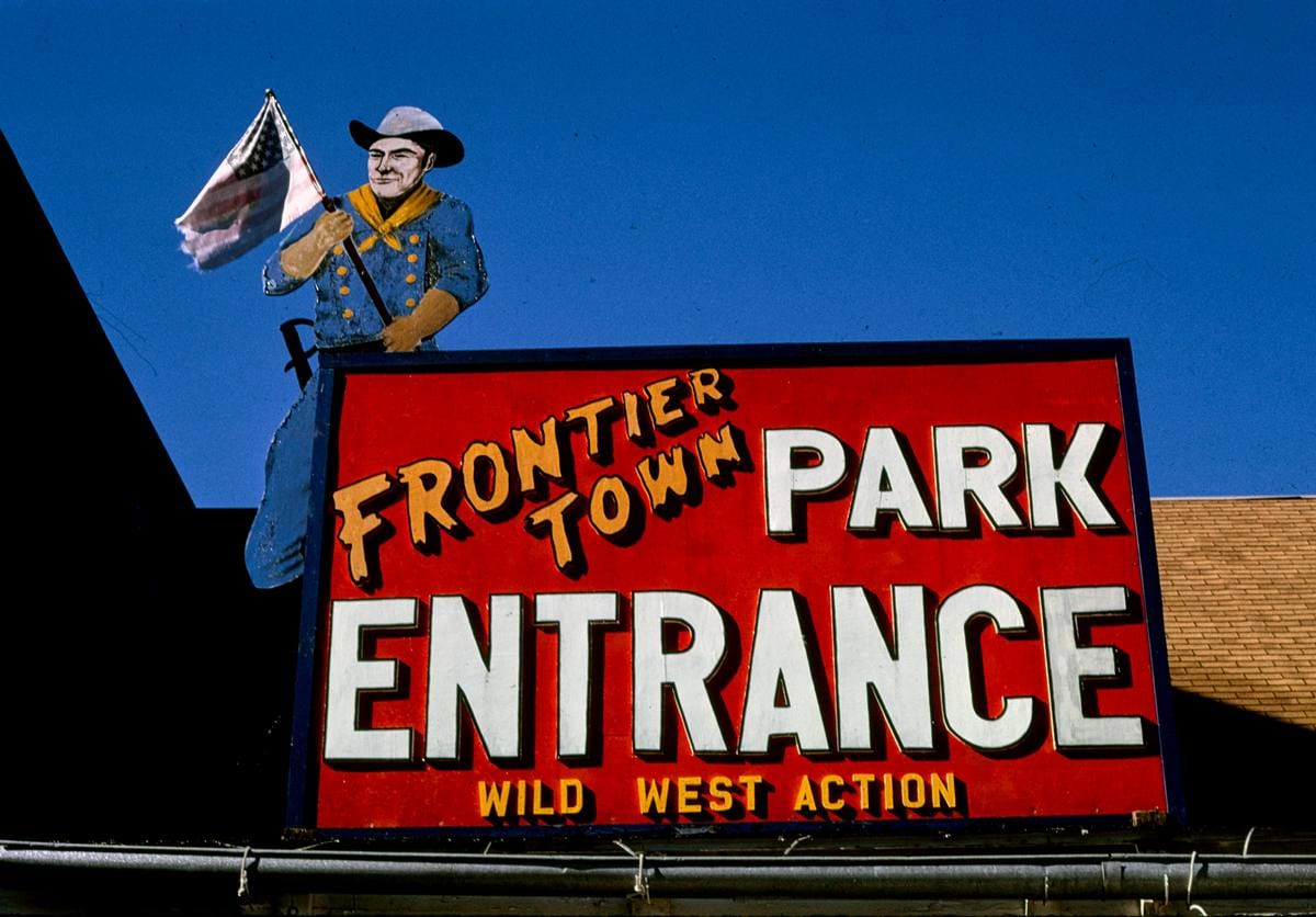 Historic Photo : 1995 Frontier Town entrance sign, North Hudson, New York | Margolies | Roadside America Collection | Vintage Wall Art :