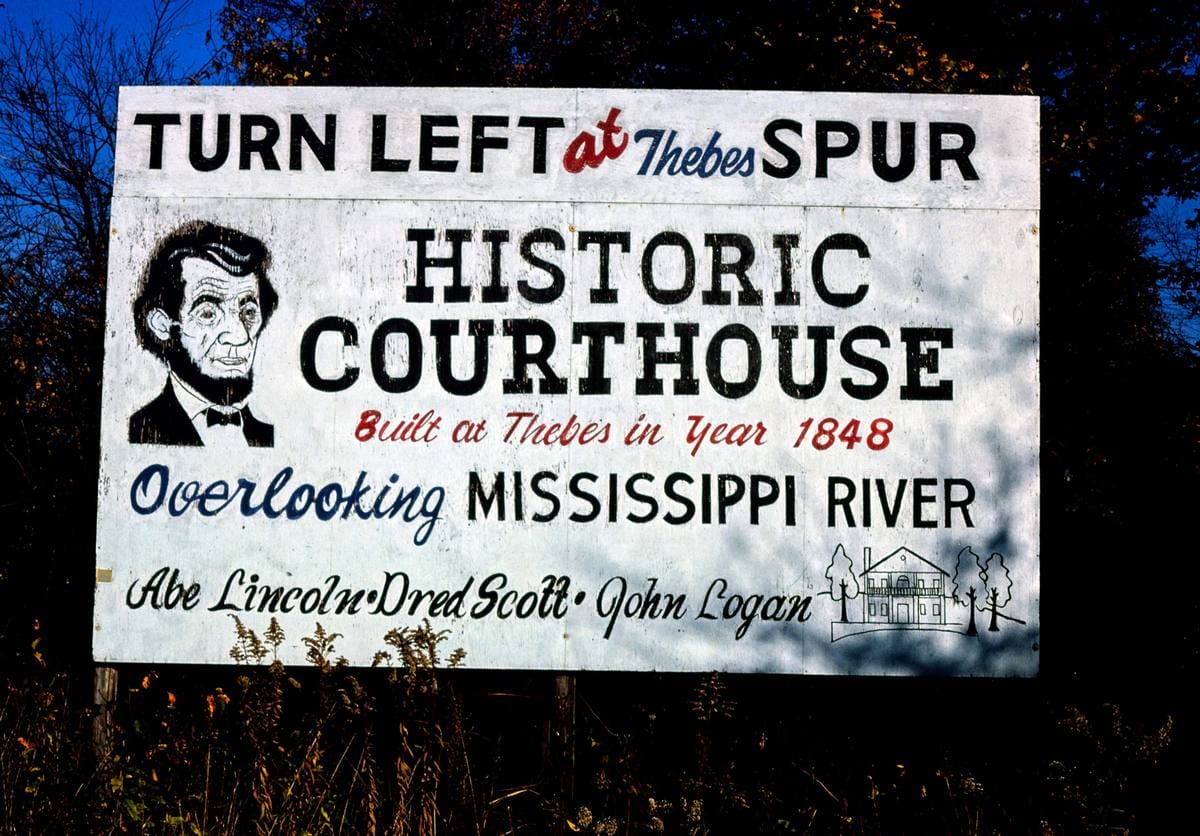 Historic Photo : 1979 Historic courthouse billboard, Route 3, Thebes, Illinois | Margolies | Roadside America Collection | Vintage Wall Art :