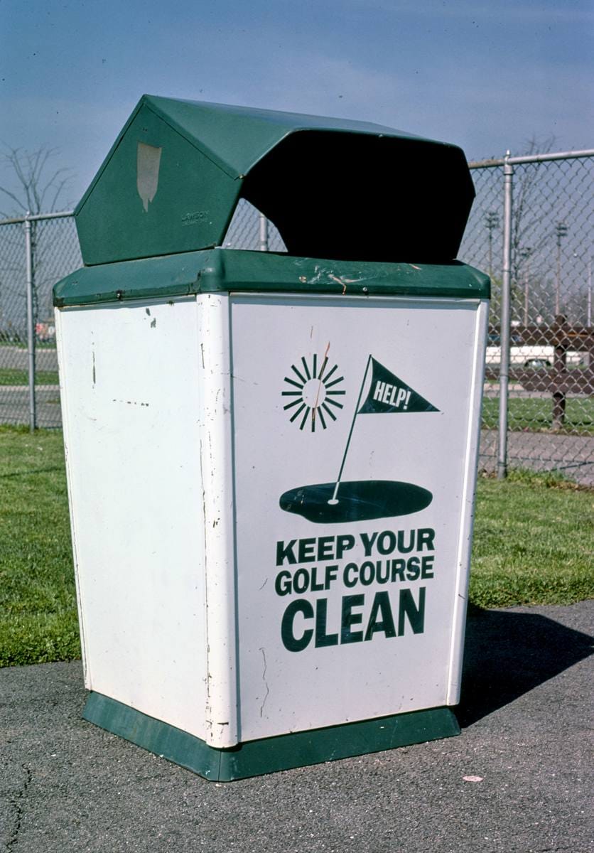 Historic Photo : 1986 Trash can, Royal Oak miniature golf, Royal Oak, Michigan | Margolies | Roadside America Collection | Vintage Wall Art :