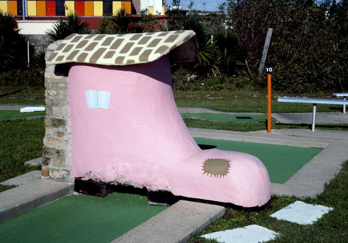 Historic Photo : 1986 Shoe angle 1, Stewart Beach mini golf seawall, Galveston, Texas | Margolies | Roadside America Collection | Vintage Wall Art :