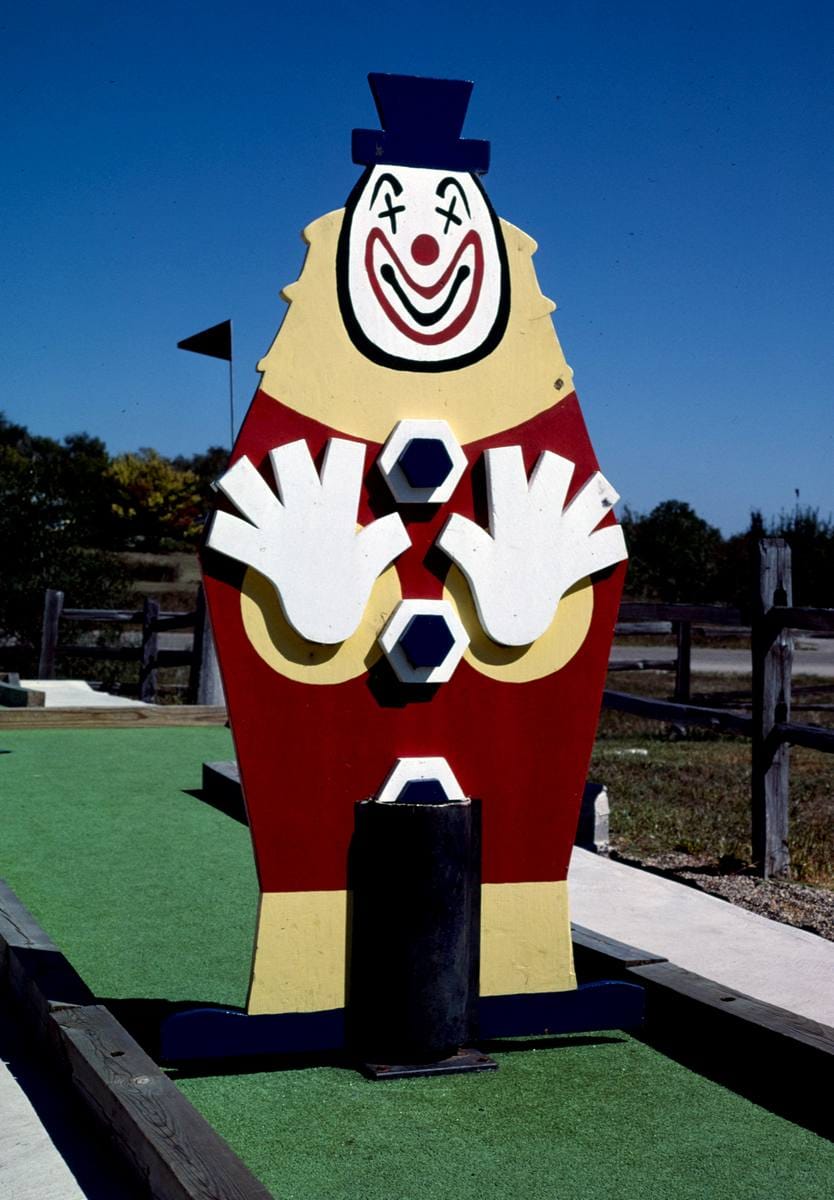 Historic Photo : 1987 Twirling clown, Cotton Coral mini golf, Yankton, South Dakota | Margolies | Roadside America Collection | Vintage Wall Art :