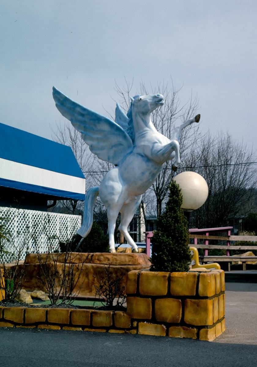Historic Photo : 1992 Pegasus statue, Fantasy mini golf, Route 441, Pigeon Forge, Tennessee | Margolies | Roadside America Collection | Vintage Wall Art :