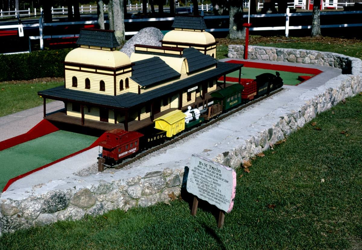 Historic Photo : 1984 B and M Train, Funspot mini golf, Route 3, Weirs Beach, New Hampshire | Margolies | Roadside America Collection | Vintage Wall Art :