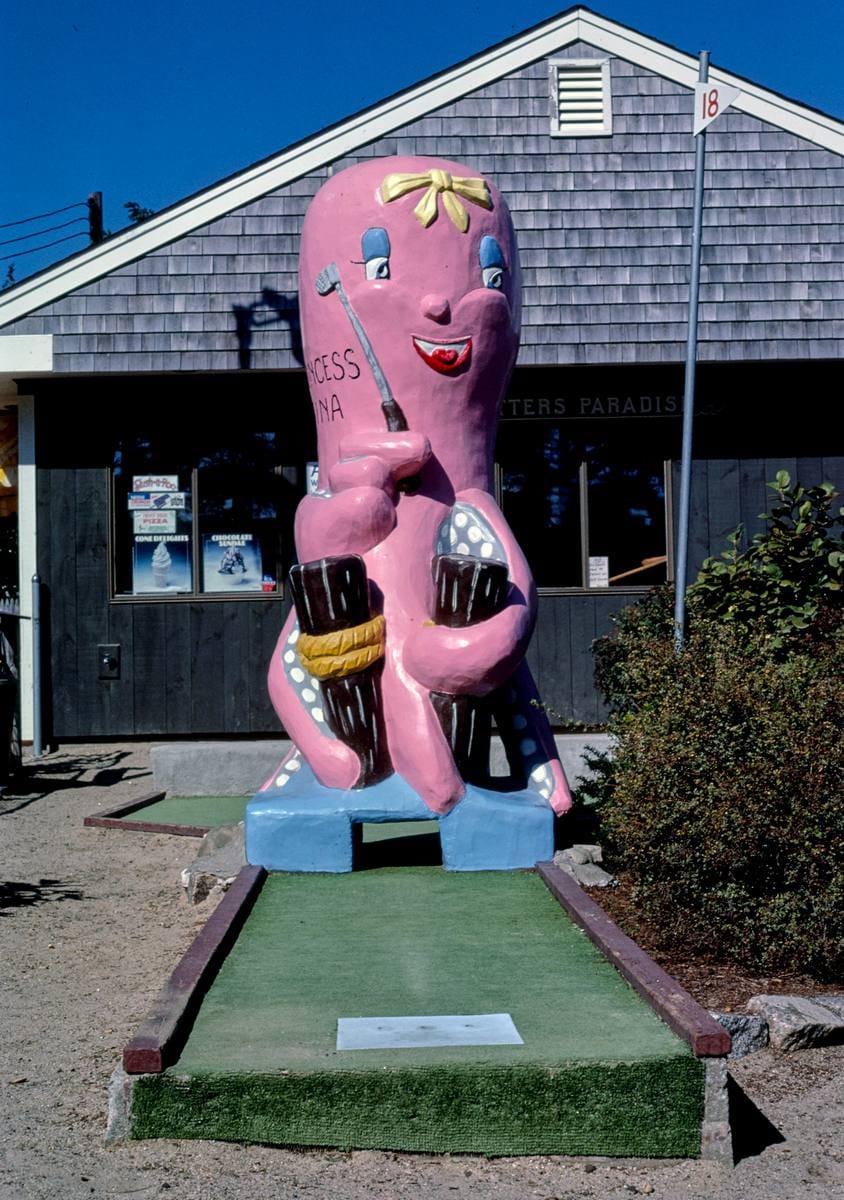 Historic Photo : 1984 Pink octopus, Putter's Paradise mini golf, Route 28, Yarmouth, Massachusetts | Margolies | Roadside America Collection | Vintage Wall Art :