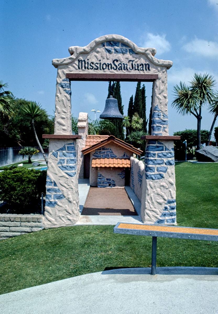 Historic Photo : 1981 Mission San Juan view 1, Fountain Valley mini golf, Fountain Valley, California | Margolies | Roadside America Collection | Vintage Wall Art :