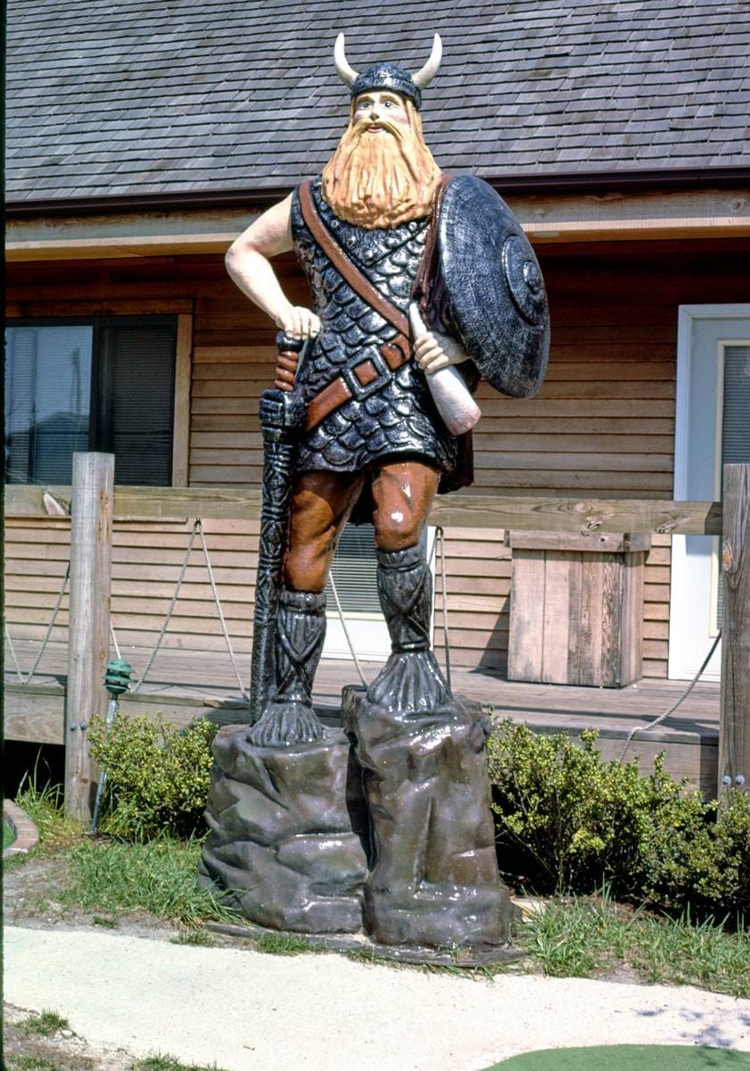 Historic Photo : 1985 Standing Viking statue, Viking Golf, Fenwick Island, Delaware | Margolies | Roadside America Collection | Vintage Wall Art :