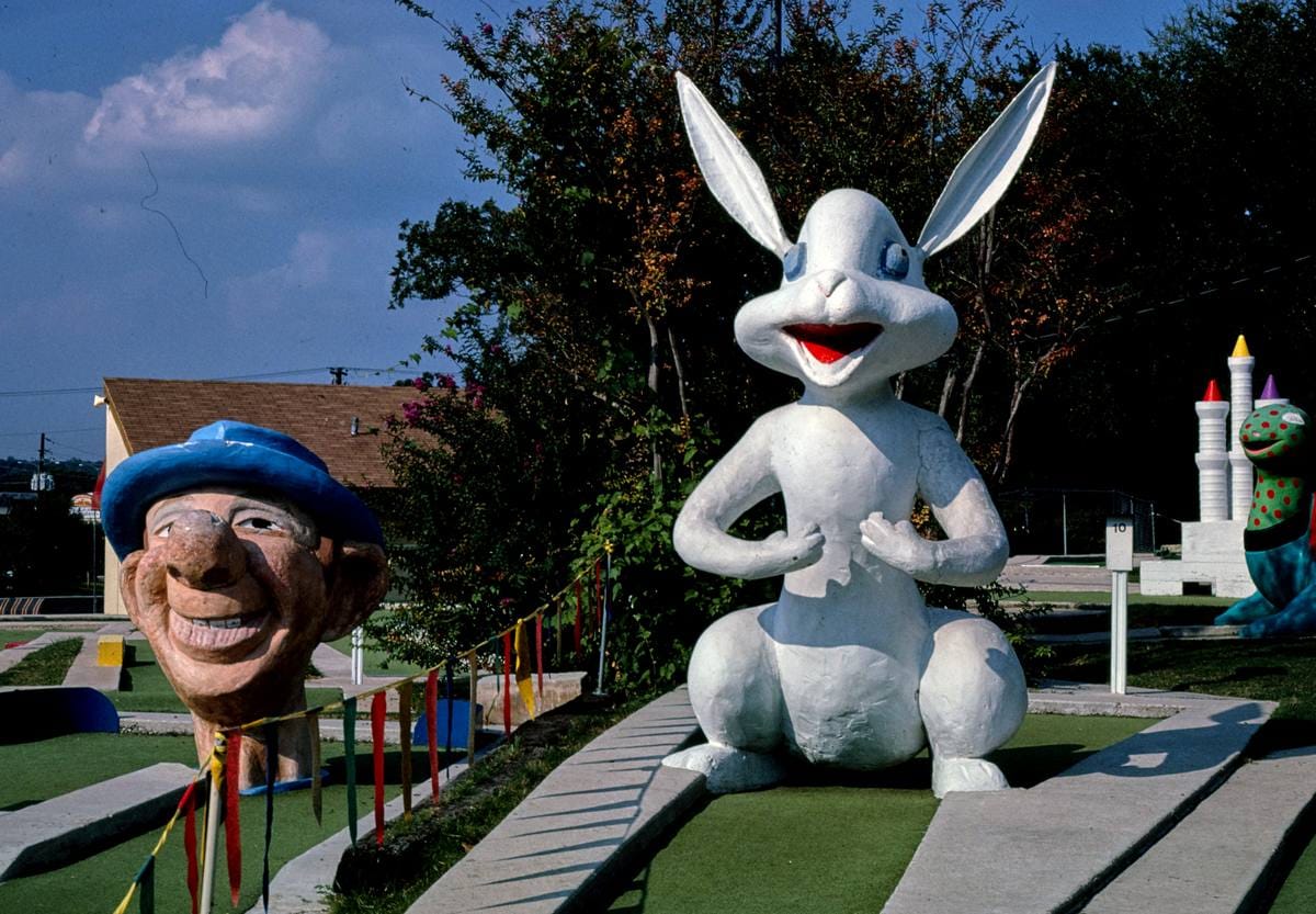 Historic Photo : 1983 Head and White Rabbit, Peter Pan mini golf, Barton Springs Road, Austin, Texas | Margolies | Roadside America Collection | Vintage Wall Art :