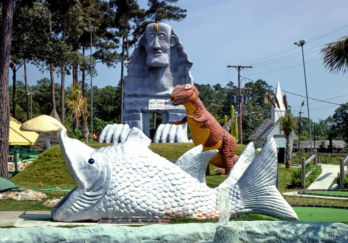 Historic Photo : 1979 Leviathan and sphinx, Wacky Golf, Myrtle Beach, South Carolina | Margolies | Roadside America Collection | Vintage Wall Art :