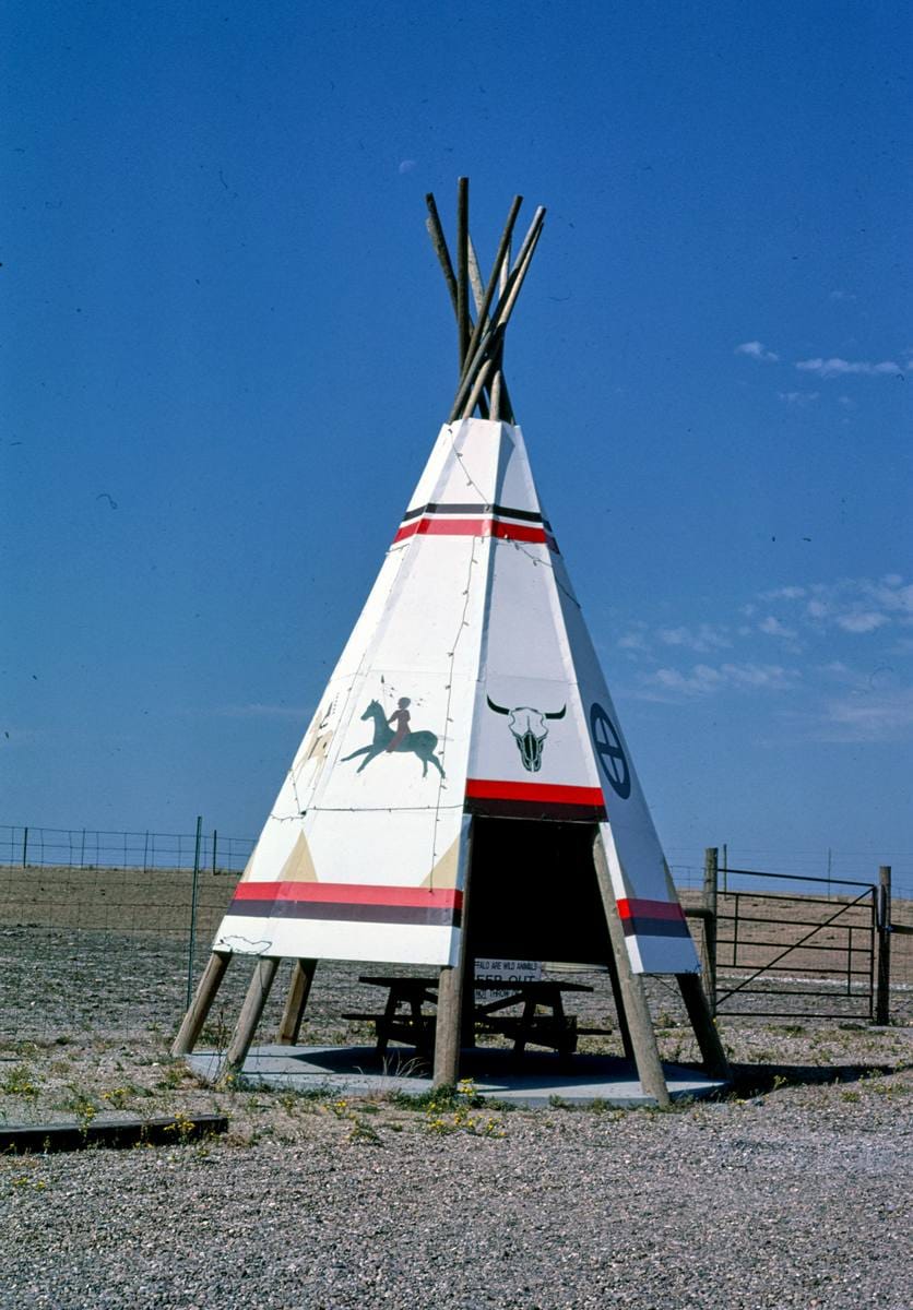 Historic Photo : 1987 Teepee Picnic Enclosure, Bingo Car/Truck Stop, Kadoka, South Dakota | Margolies | Roadside America Collection | Vintage Wall Art :