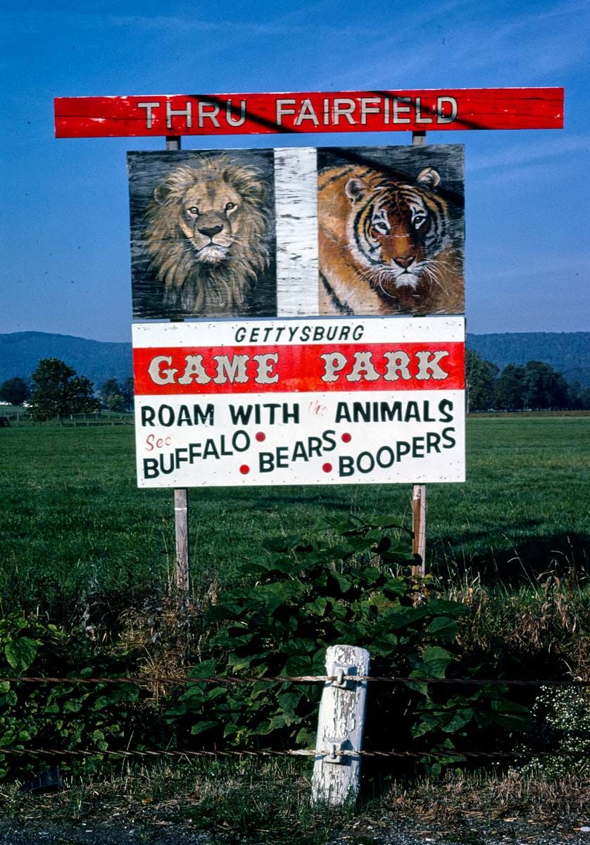 Historic Photo : 1989 Gettysburg Game Park Billboard, Route 30, Fairfield, Pennsylvania | Margolies | Roadside America Collection | Vintage Wall Art :