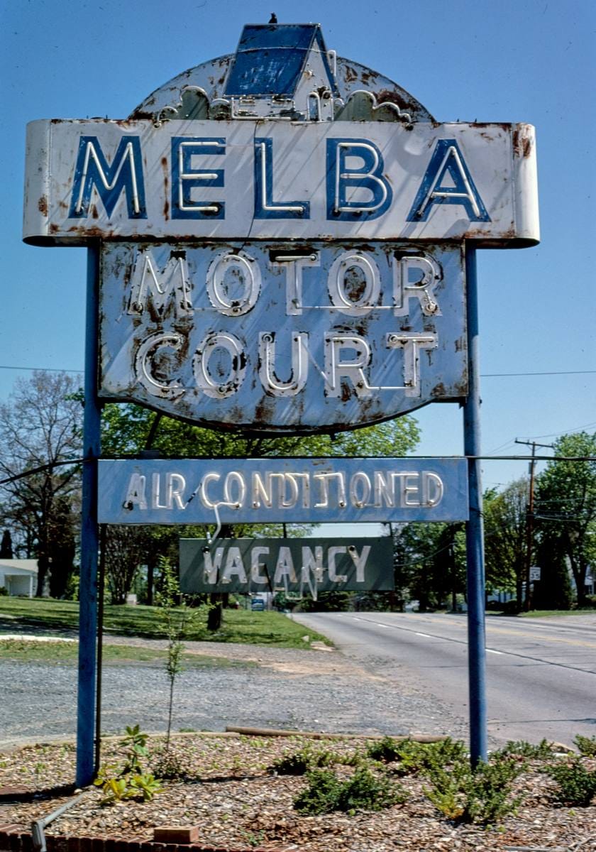 Historic Photo 1982 Melba Motor Court sign, Route29 & 70, Spencer, N