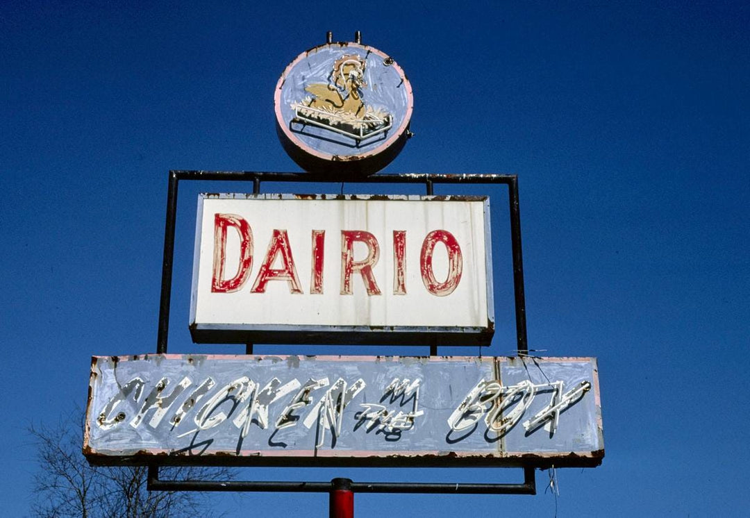 Historic Photo : 1988 Dario Chicken In-The Box sign, Rutherfordton, North Carolina | Margolies | Roadside America Collection | Vintage Wall Art :