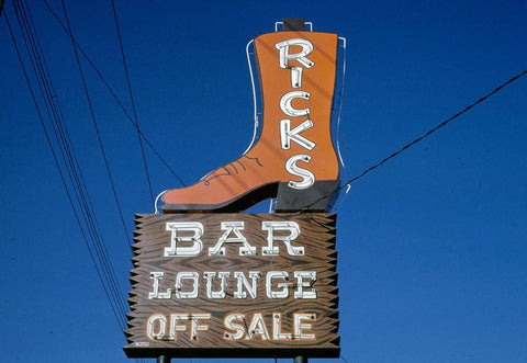 Historic Photo : 1980 Rick's Bar and Liquor sign, West Fargo, North Dakota | Margolies | Roadside America Collection | Vintage Wall Art :
