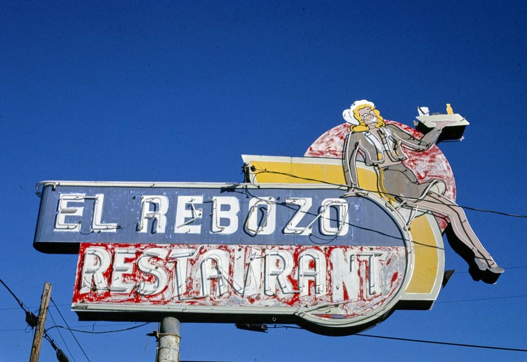 Historic Photo : 1991 El Rebozo Restaurant sign, Ukiah, California | Margolies | Roadside America Collection | Vintage Wall Art :