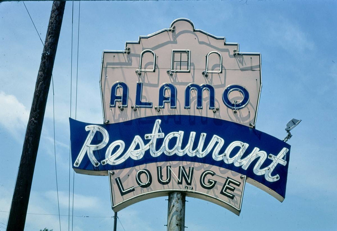 Historic Photo : 1982 Alamo Restaurant sign, Shreveport, Louisiana | Margolies | Roadside America Collection | Vintage Wall Art :