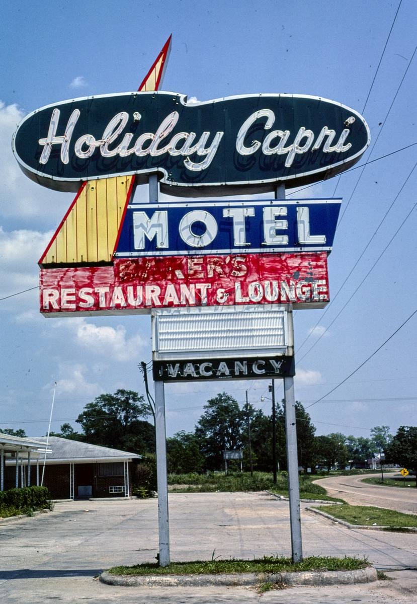 Historic Photo : 1982 Holiday Capri Motel sign, Tallulah, Louisiana | Margolies | Roadside America Collection | Vintage Wall Art :