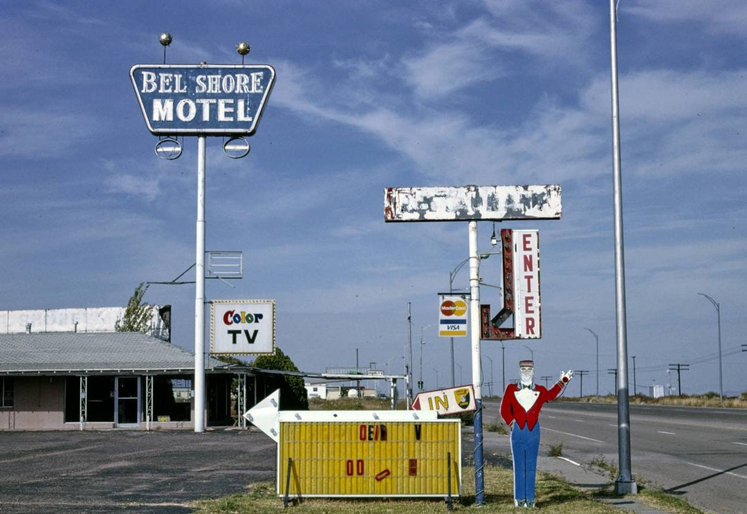 Historic Photo : 1991 Bel Shore Motel sign, Lordsburg, New Mexico | Margolies | Roadside America Collection | Vintage Wall Art :