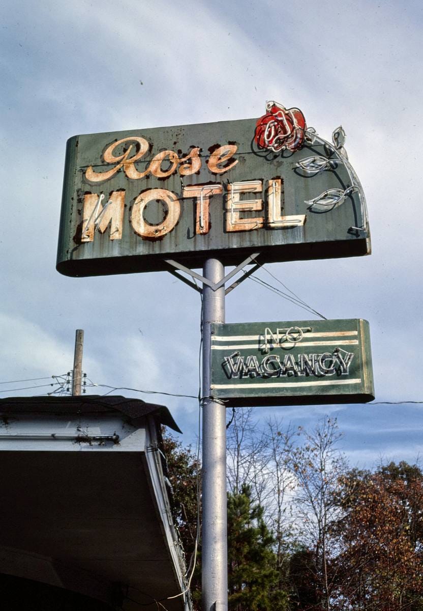 Historic Photo 1987 Rose Motel sign, Clarksville, Arkansas Margoli