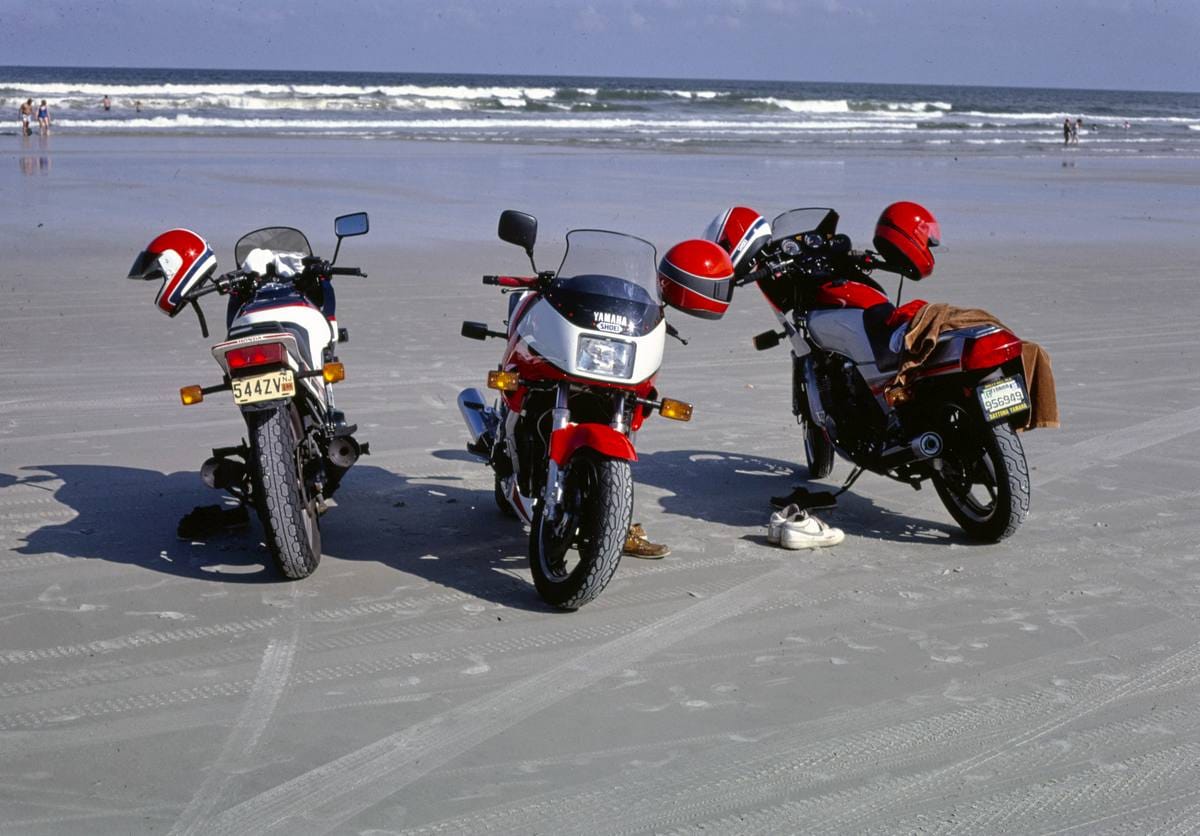 Historic Photo : 1985 Motorcycles and shoes, Daytona Beach, Florida | Margolies | Roadside America Collection | Vintage Wall Art :