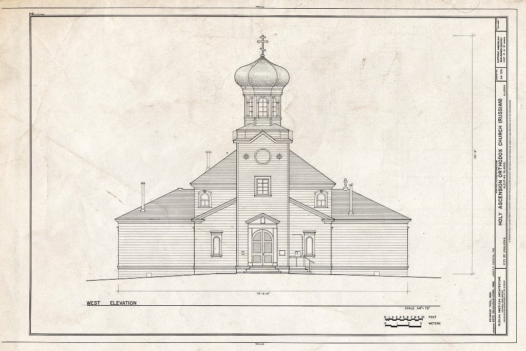 Blueprint 4. West Elevation - Holy Ascension Russian Orthodox Church, Unalaska Island, Unalaska, Aleutian Islands, AK