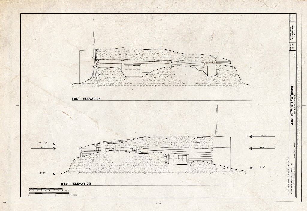 Blueprint 3. East and west elevations - Justus Mekiana House, 3022 Main Street, Anaktuvuk Pass, North Slope Borough, AK