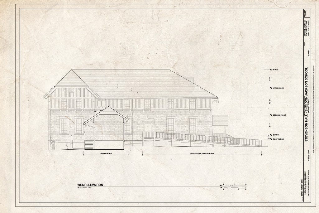 Blueprint West Elevation - Sheldon Jackson College, Stevenson Hall, Baranof Island, Sitka, Sitka Borough, AK