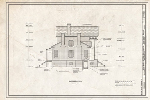 Blueprint West Elevation - Saunders-Goode-Hall House, State Highway 101, Town Creek, Lawrence County, AL