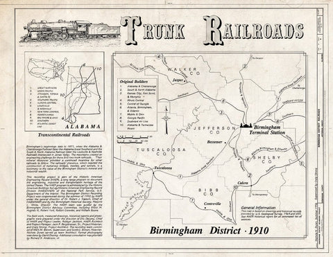 Blueprint Trunk Railroads - Birmingham District Railroads, Birmingham, Jefferson County, AL