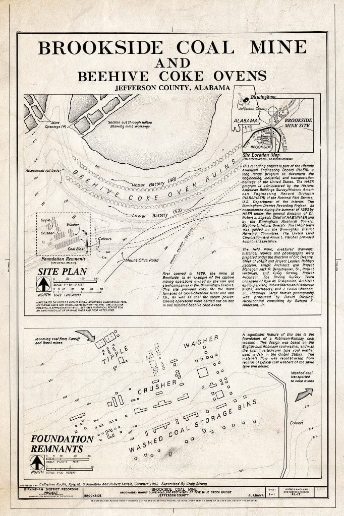 Blueprint Site Plan and Foundation Remains - Brookside Coal Mine, Mount Olive Road North of Five Mile Creek Bridge, Brookside, Jefferson County, AL