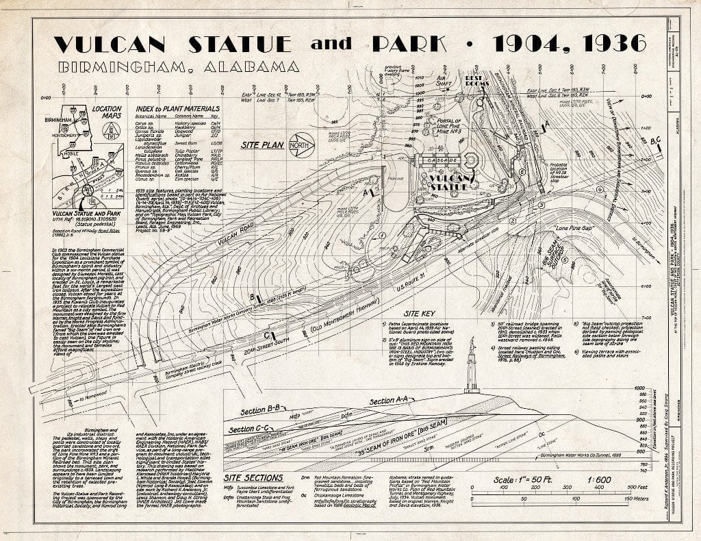 Blueprint Site Plan - Vulcan Statue & Park, ATOP Red Mountain Off Vulcan Road, Birmingham, Jefferson County, AL