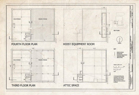 Blueprint Third and Fourth Floor Plans, Attic Space, and Hoist Equipment Room - Atlantic Ice & Coal Company, 135 Prince Street, Montgomery, Montgomery County, AL
