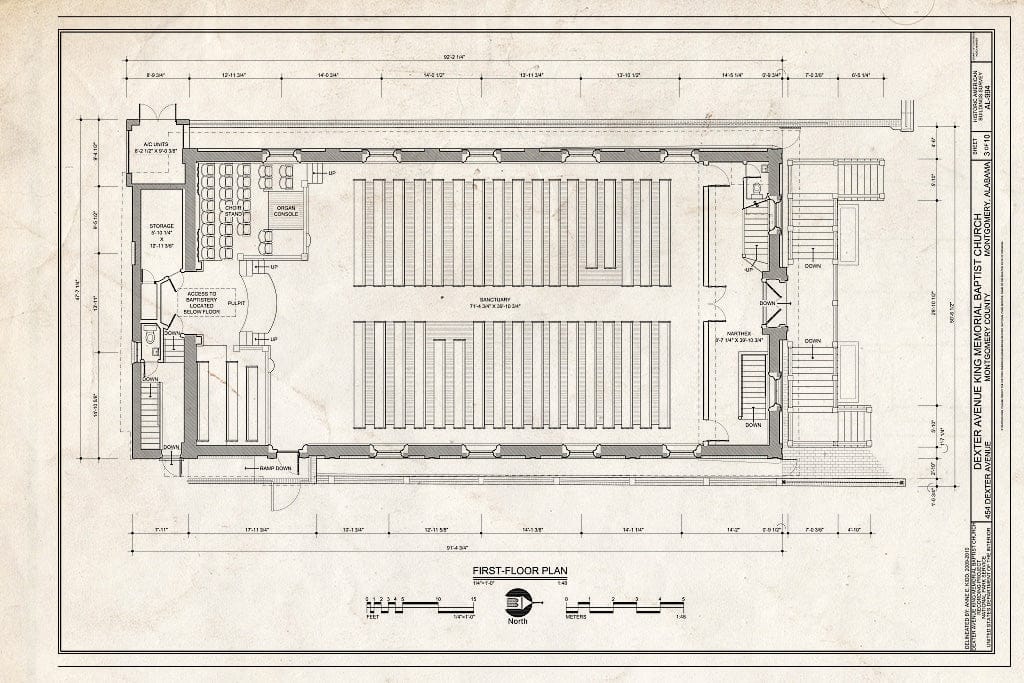 Blueprint 3. First Floor Plan - Dexter Avenue King Memorial Baptist Church, 454 Dexter Avenue, Montgomery, Montgomery County, AL